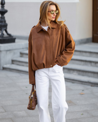 128 Бомбер з замши з складками